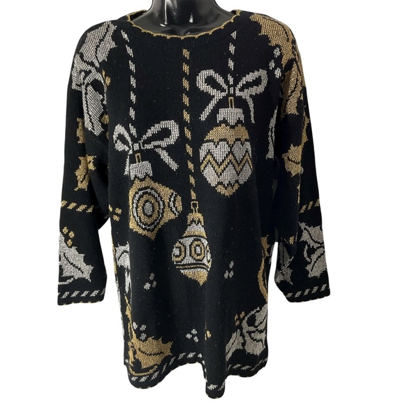 Vintage Holiday Time Ornament Acrylic Sweater Made in U.S.A Size Medium - Picture 1 of 9